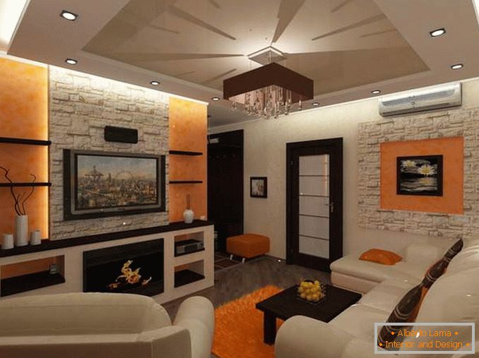 Diseño de una sala de estar en un apartamento de dos habitaciones para una familia con un niño