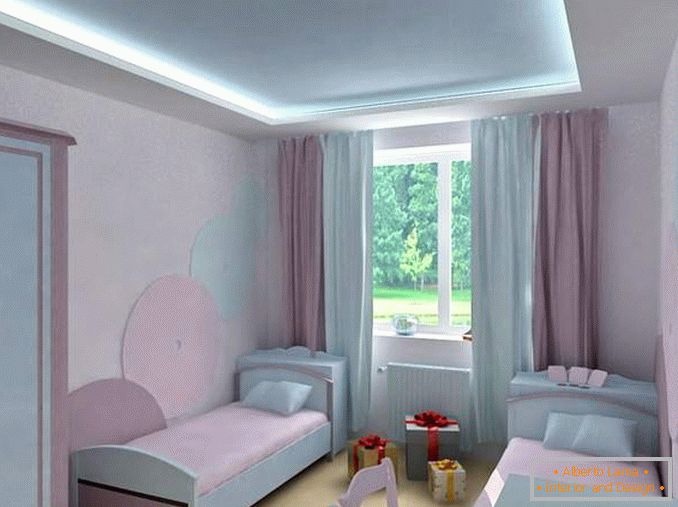 Interior de una guardería con dos camas en el diseño de un apartamento de dos habitaciones