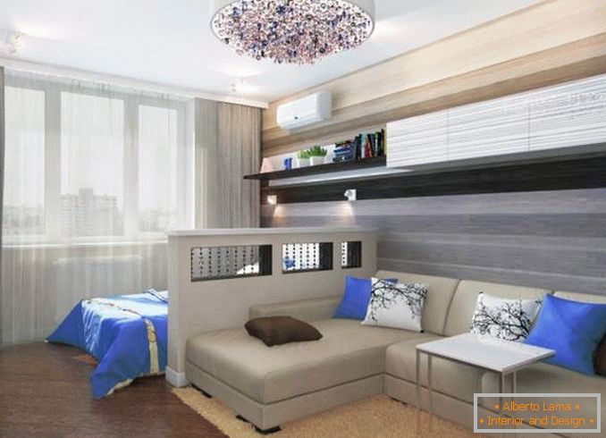 Diseño de un apartamento de dos habitaciones con una habitación para niños - foto de un dormitorio combinado de la sala de estar