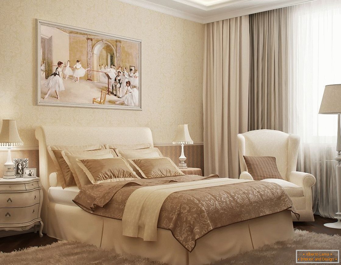 Dormitorio en estilo clásico в бежевых тонах