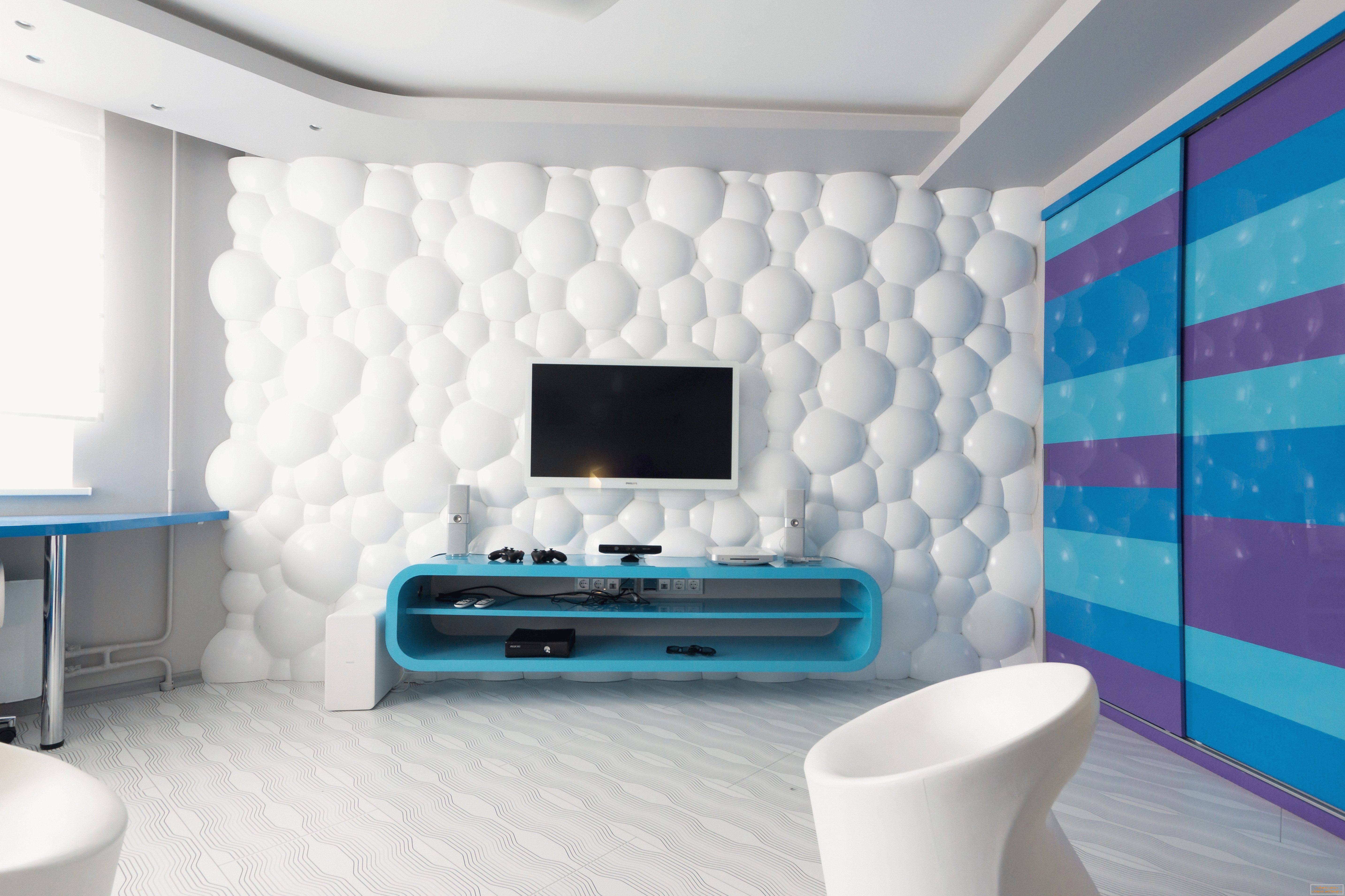 Diseño de habitación en blanco y azul