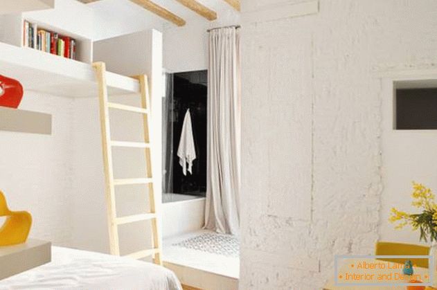 Dormitorio interior en estilo loft