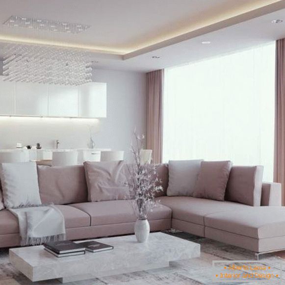 Interior de la sala de estar en un apartamento moderno - una hermosa combinación de colores