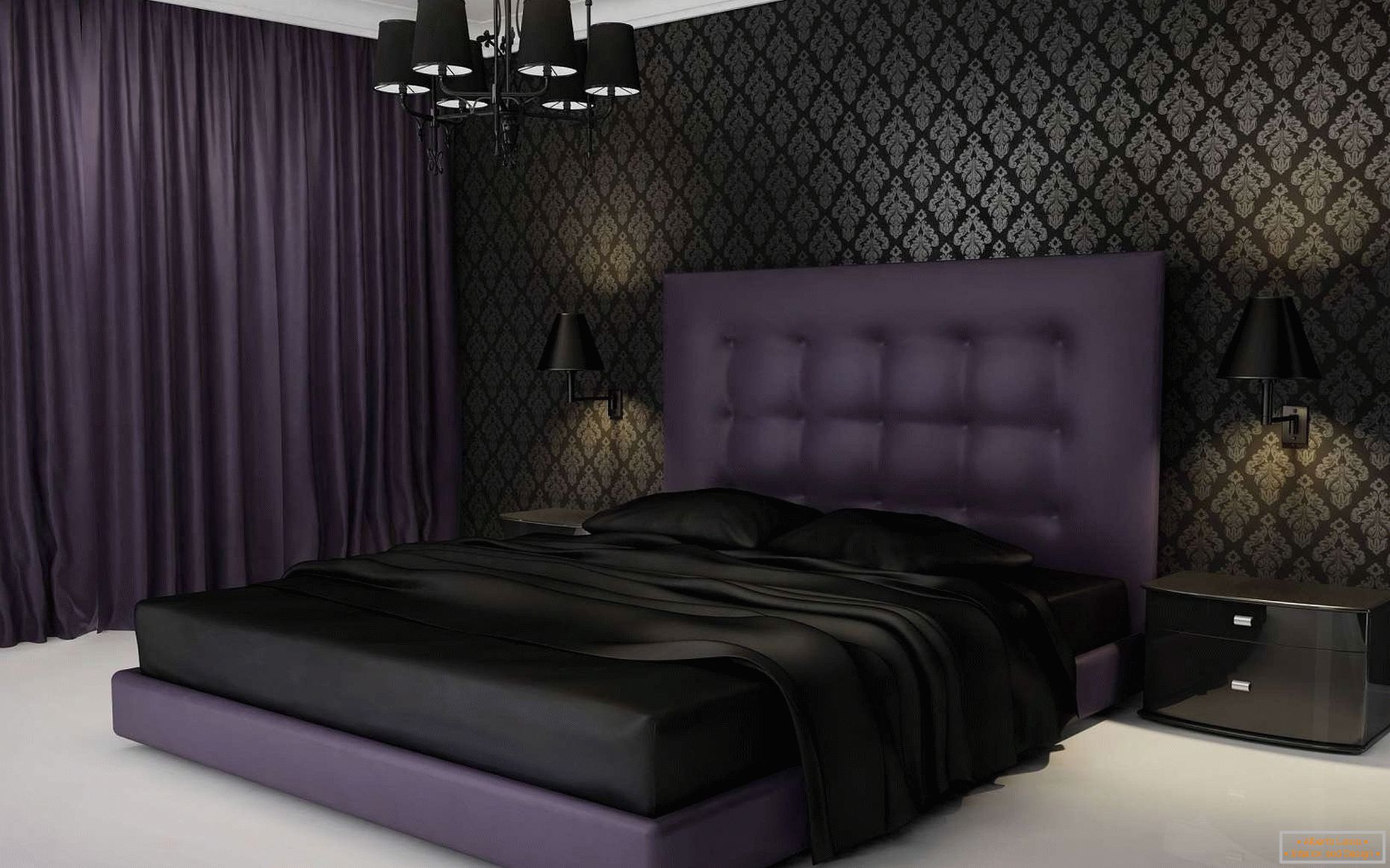 Diseño de dormitorio en colores oscuros