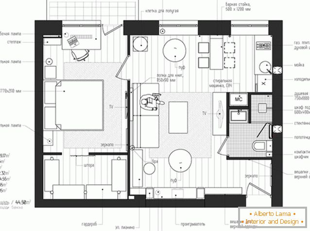 El diseño de un apartamento de dos habitaciones en Moscú