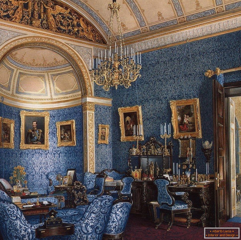 Interior con paredes y muebles azules
