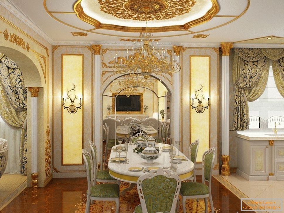 Interior blanco con patrones de oro