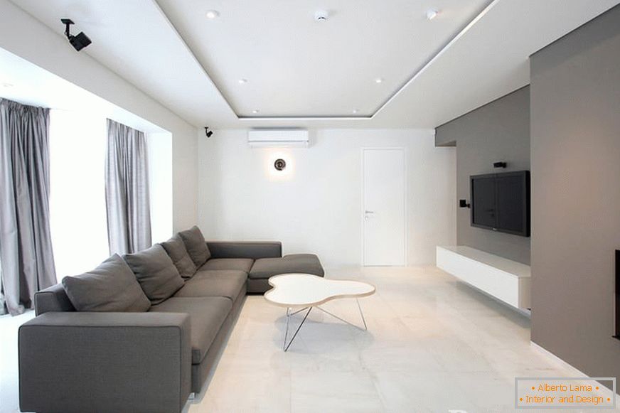 Sala de estar asimétrica en estilo minimalista