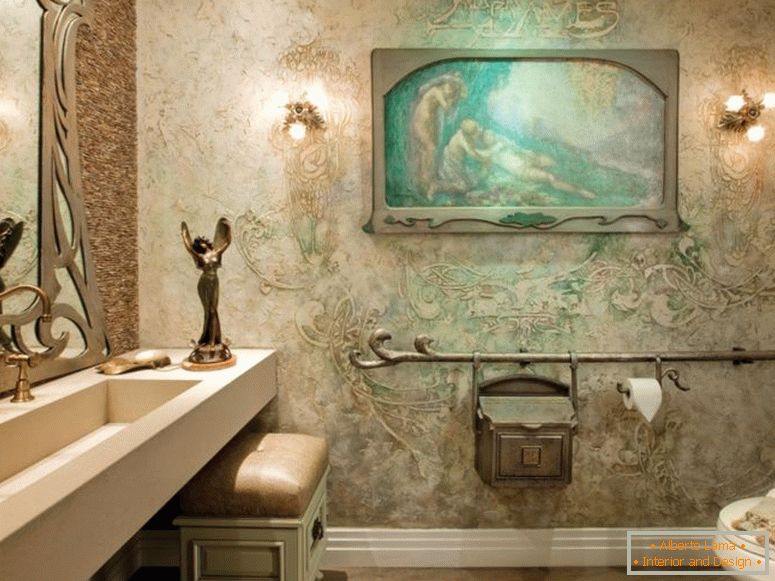 magnífico-arte-deco-baño-ideas-con-crema-textura-pared-pintura-como-baño-reyes-y-crema-madera-mesa rectangular-incluyendo-lavabo-y-oro-inoxidable-grifo-en sink-also-awesome-interior-design