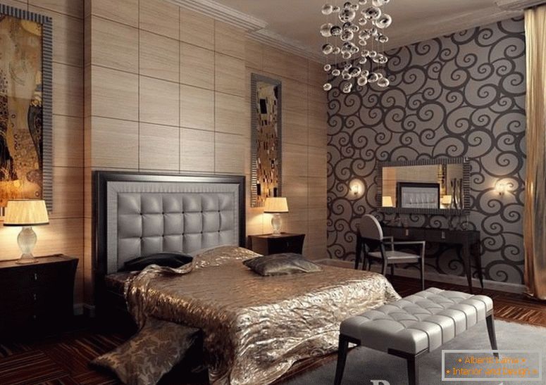 Una habitación con una cama y lámparas de pie