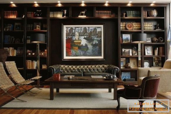 Biblioteca en el diseño moderno de la sala de estar