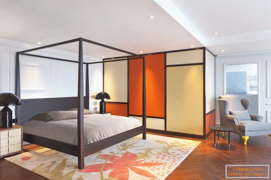 Dormitorio naranja de un elegante apartamento en Beijing