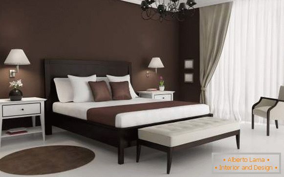 Fondo de pantalla de color marrón oscuro en el diseño del dormitorio