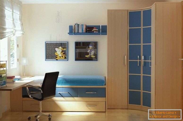 nice-acent-modern-small-bedrooms-wall-colors-featuring-single-bed-which-has-storage-cajones-connected-with-corner-curved-wooden-wardrobe