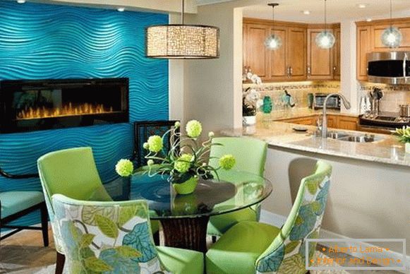 Área de comedor en la cocina - fotos en tonos azules y verdes