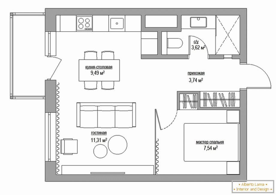 El diseño de un apartamento cerca de Moscú 40 m2