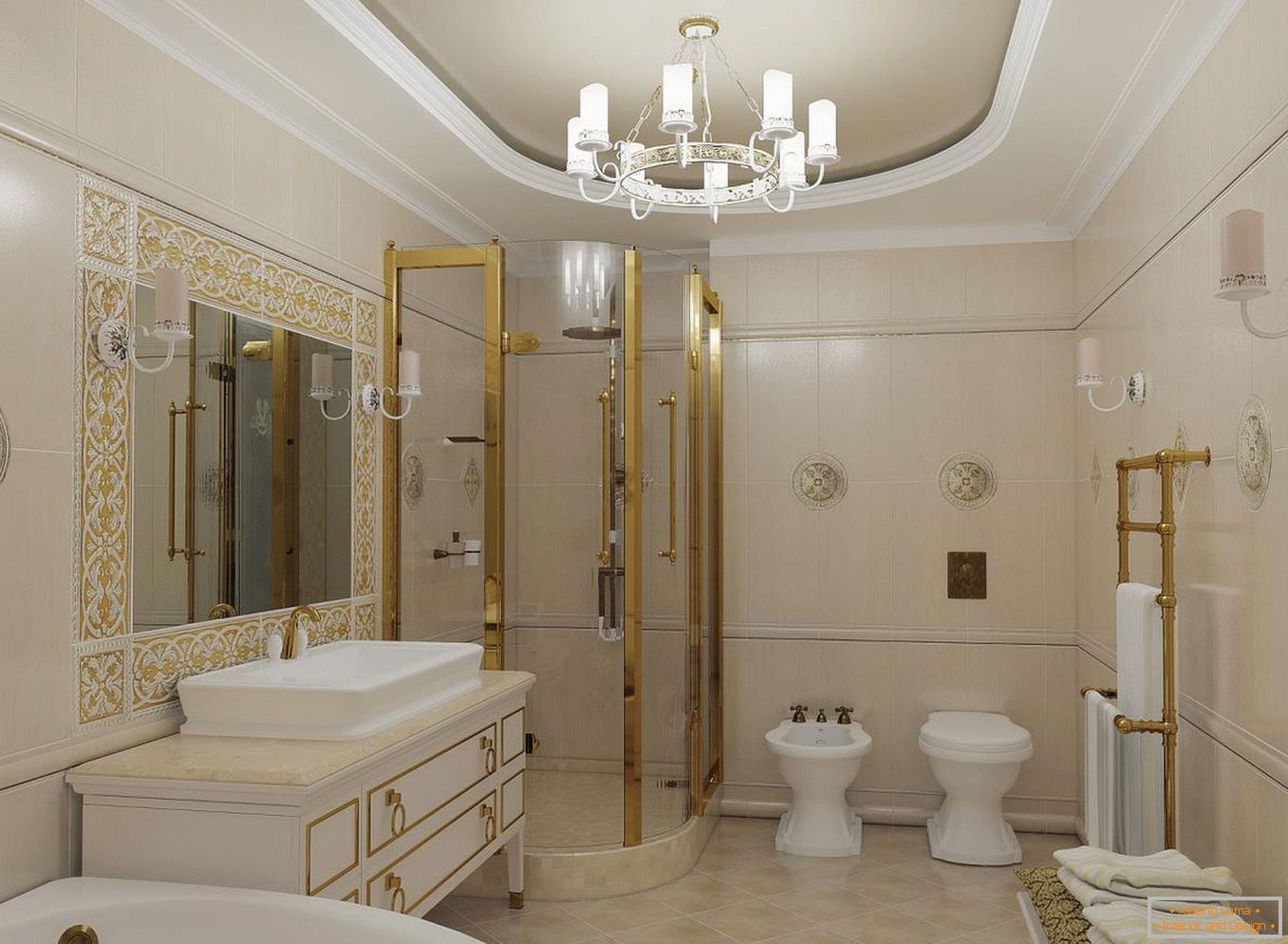 Cabina de ducha в ванной в классическом стиле