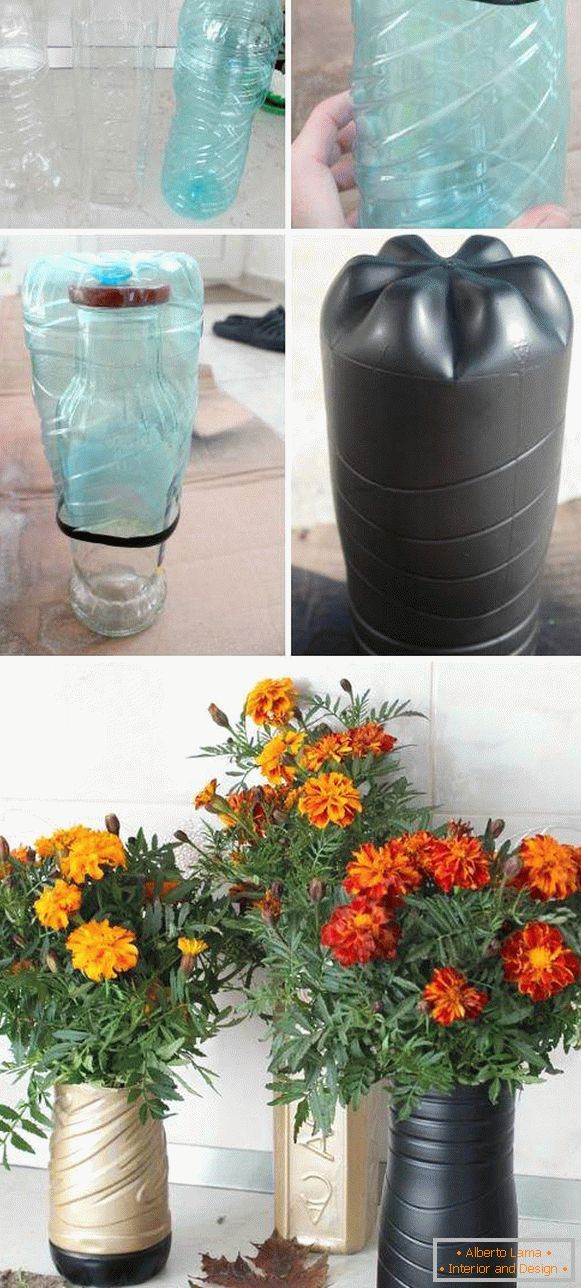 Florero de piso con sus propias manos hechas de botellas de plástico с покраской