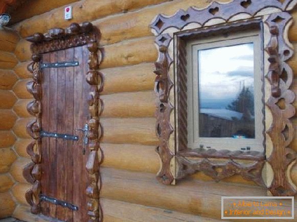 puertas de entrada de madera a la casa de baños, foto 29