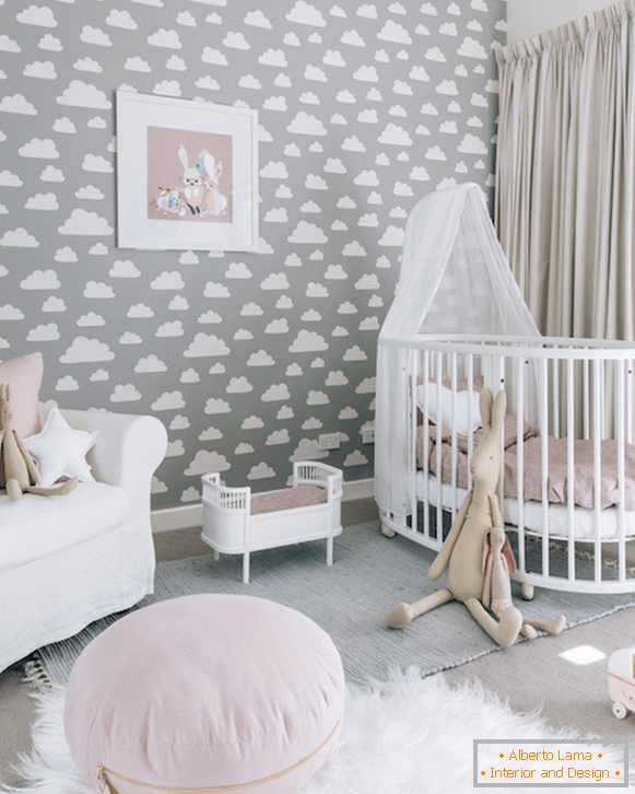 Papel pintado gris suave en el cuarto de niños - habitación de fotos