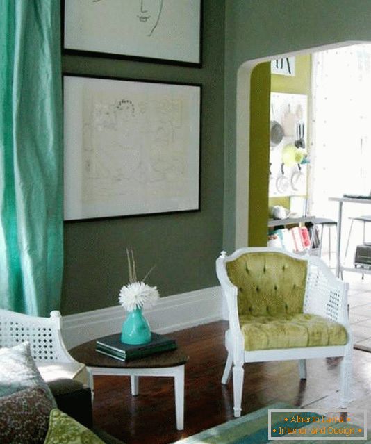 Diseño de sala de estar en tonos verdes
