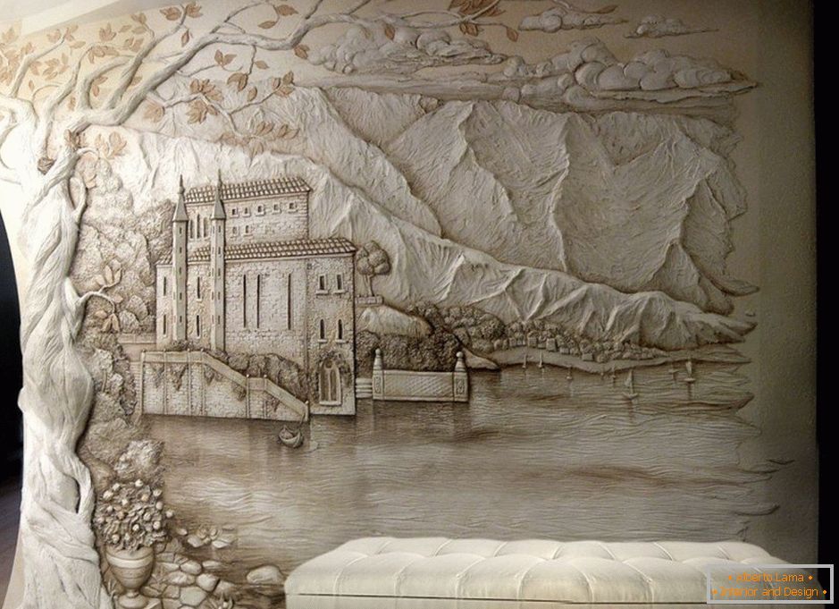 Pintura volumétrica на стене в интерьере