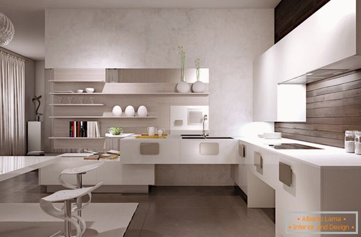 Solución de color inusual del interior de la cocina-cubismo en diseño de cartón.