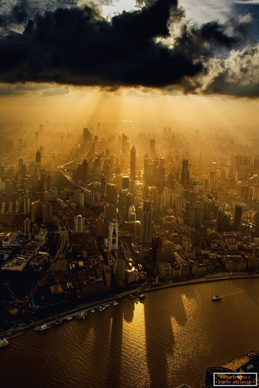 Paisaje de Shanghai desde una vista de pájaro